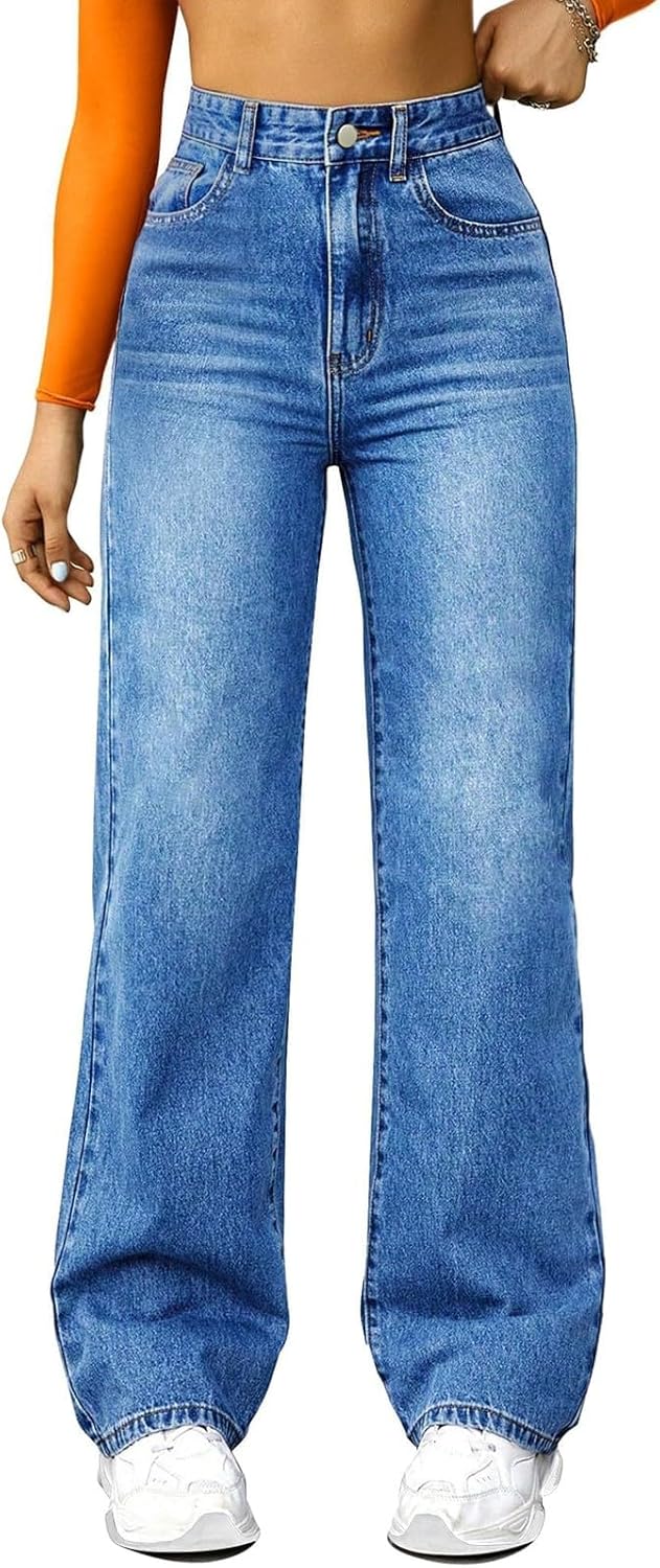 Elegante High Waist Jeans für Damen: Stilvolle Wide Leg Hosen mit praktischen Taschen