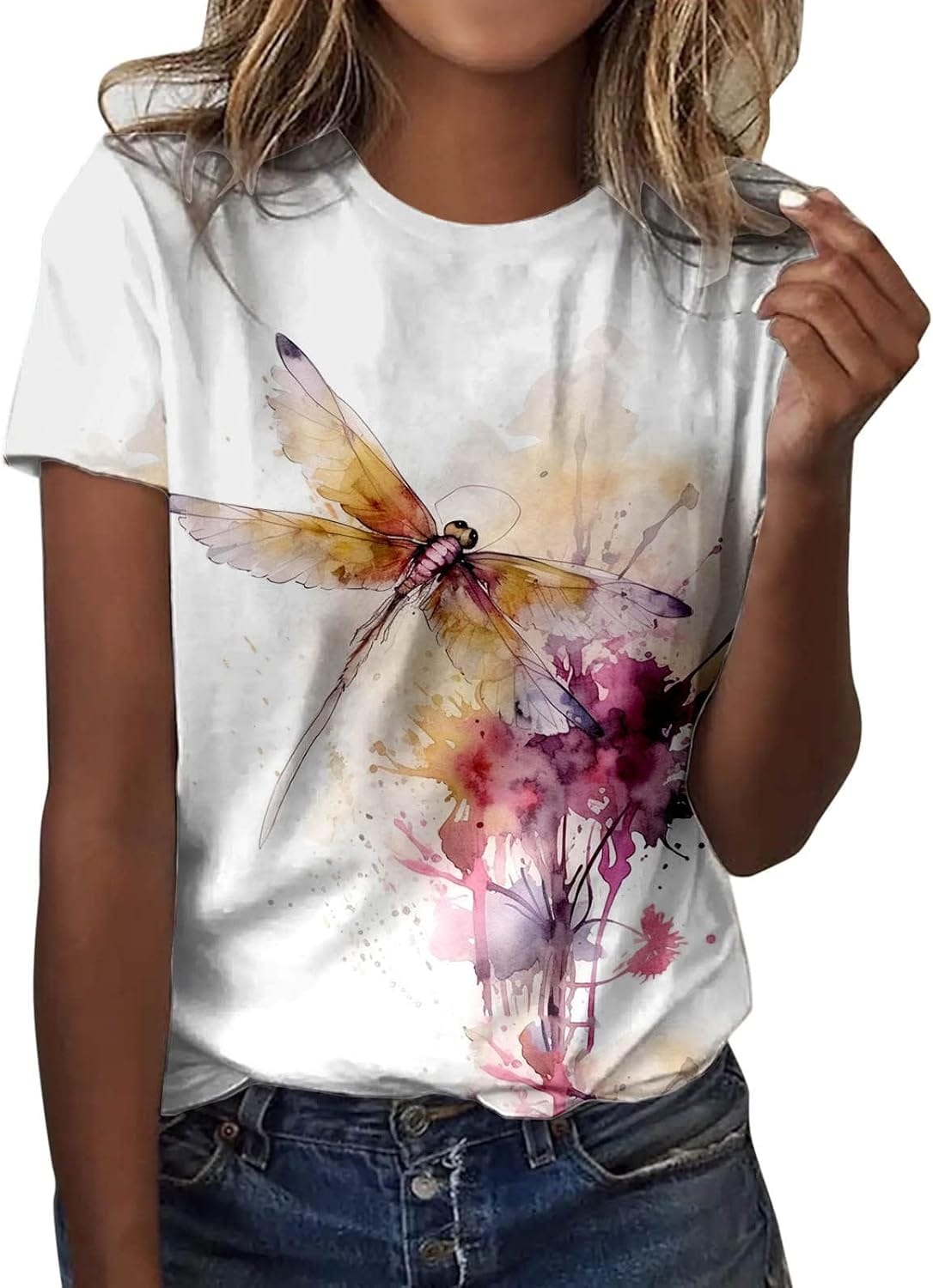 Stylisches Sommer-T-Shirt für Frauen: Das perfekte Rundhals-Schmetterlings-Design!