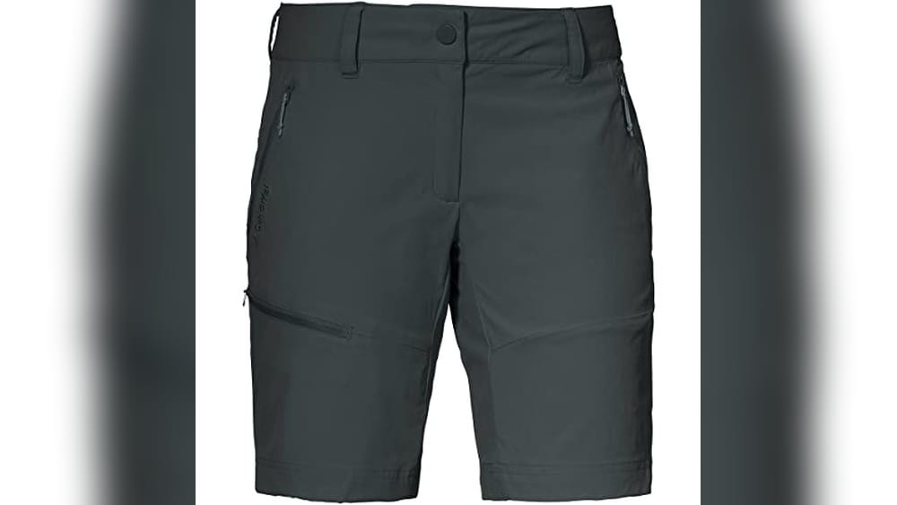 Dunkelgraue Damen-Wanderhose mit Reißverschlusstaschen, perfekt für Outdoor-Aktivitäten
